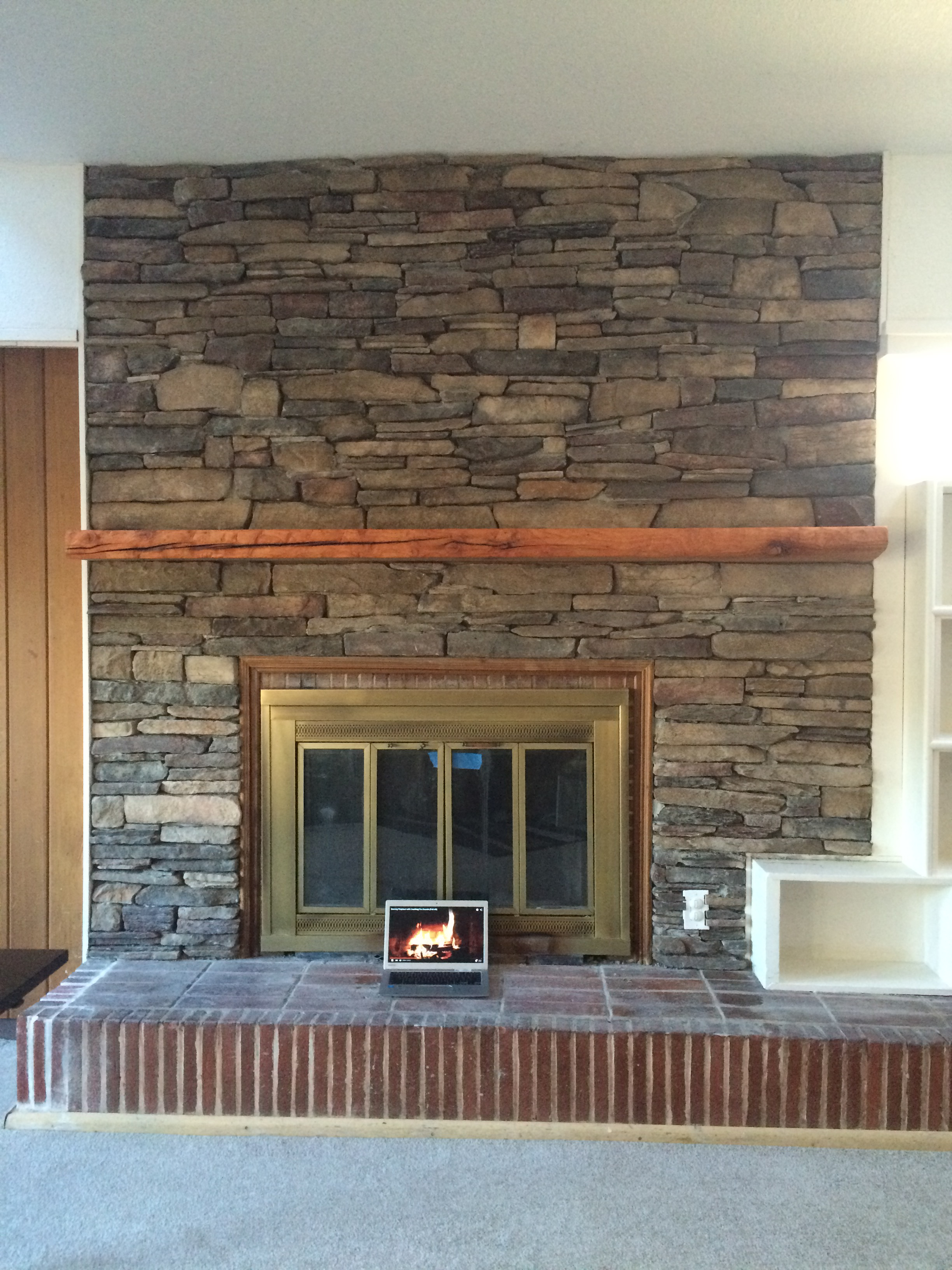 Fireplace mantel.