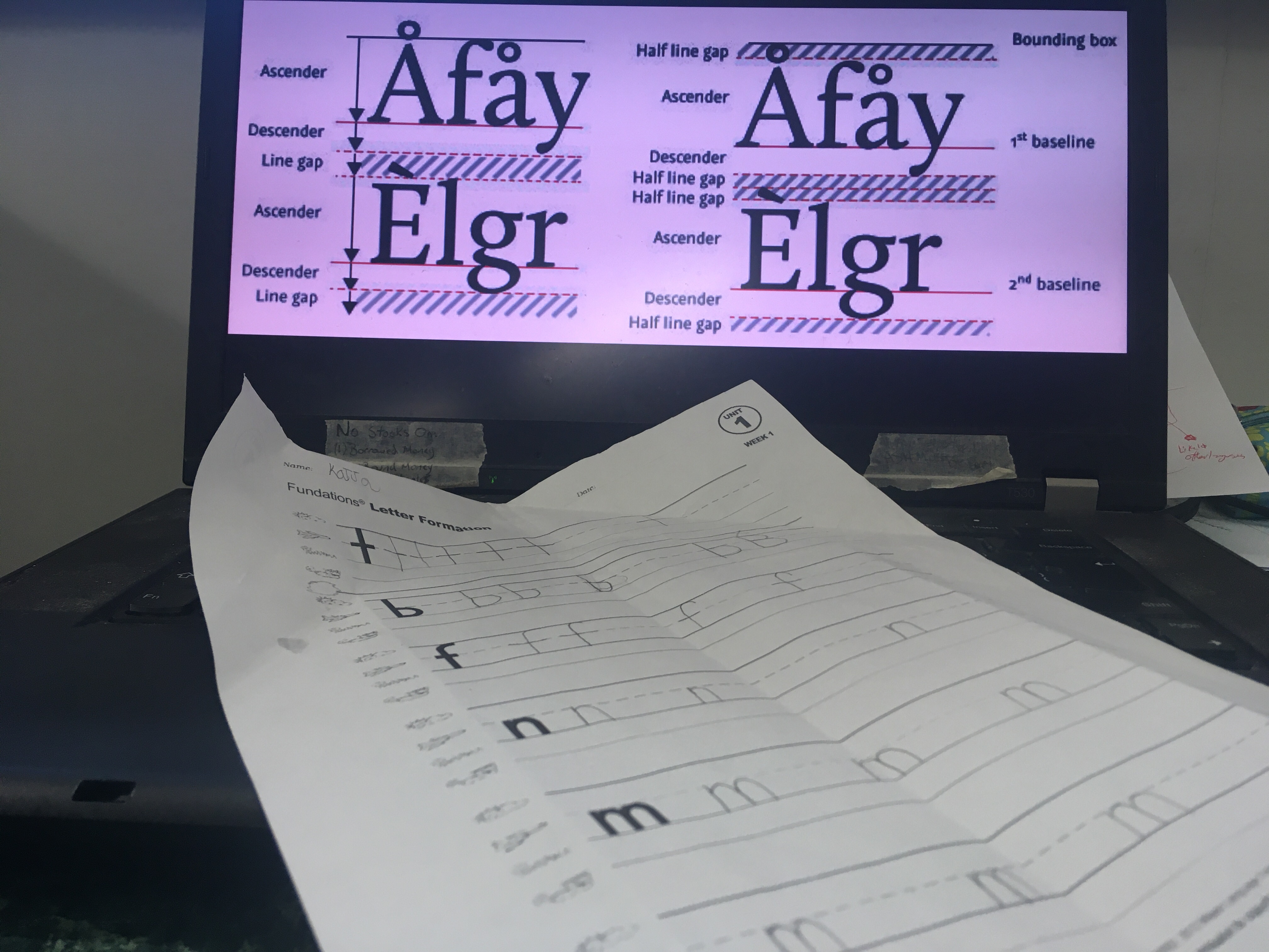 Font lines and homework lines