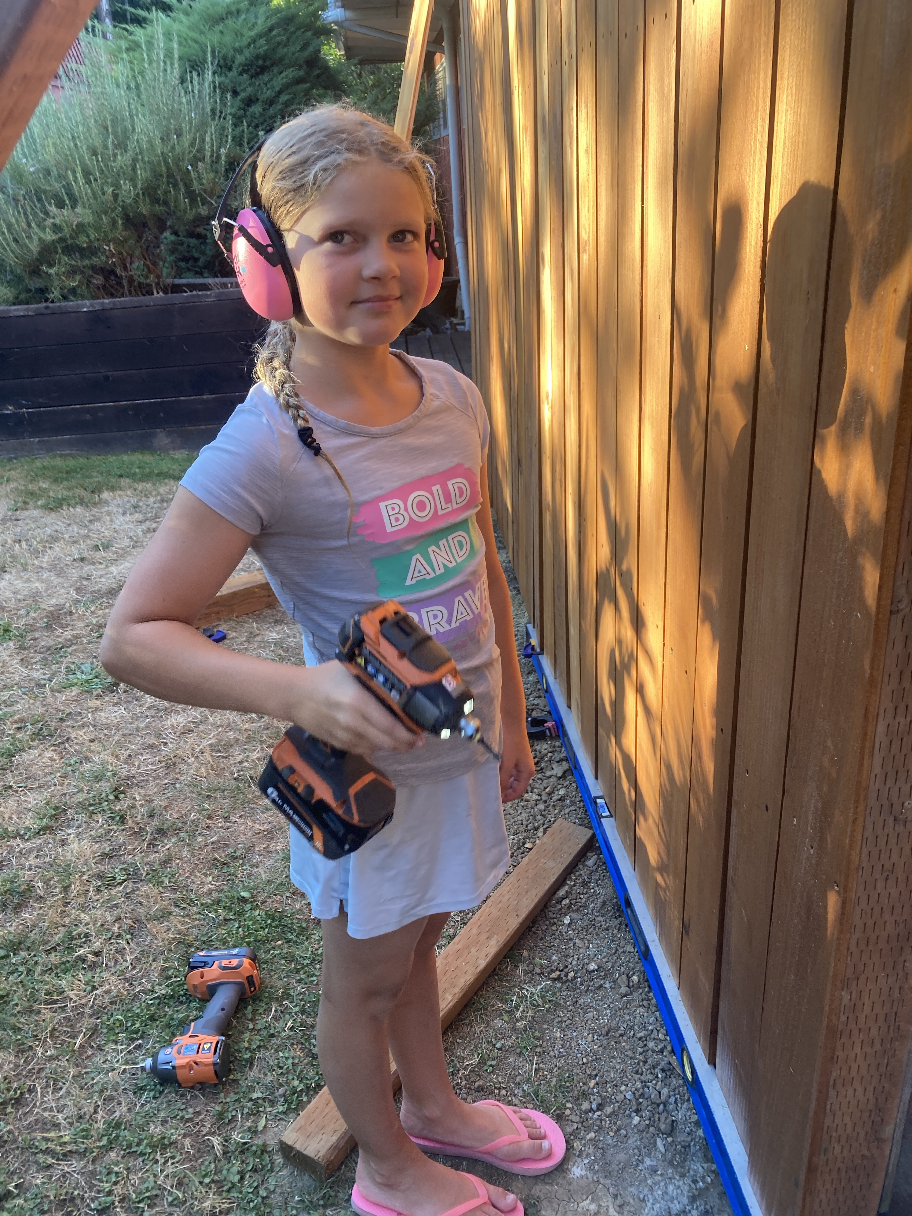 Then she hung the outside boards.